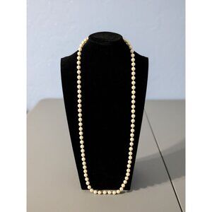 Vintage Long Faux Pearl Necklace With hidden Clasp